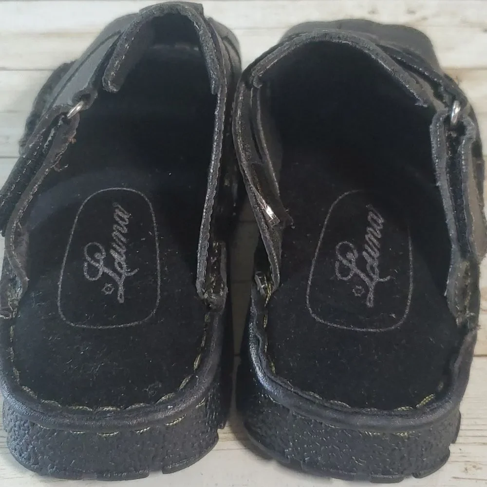 NEW Kids Luna Black Leather Woven‎ Sandals Size 11